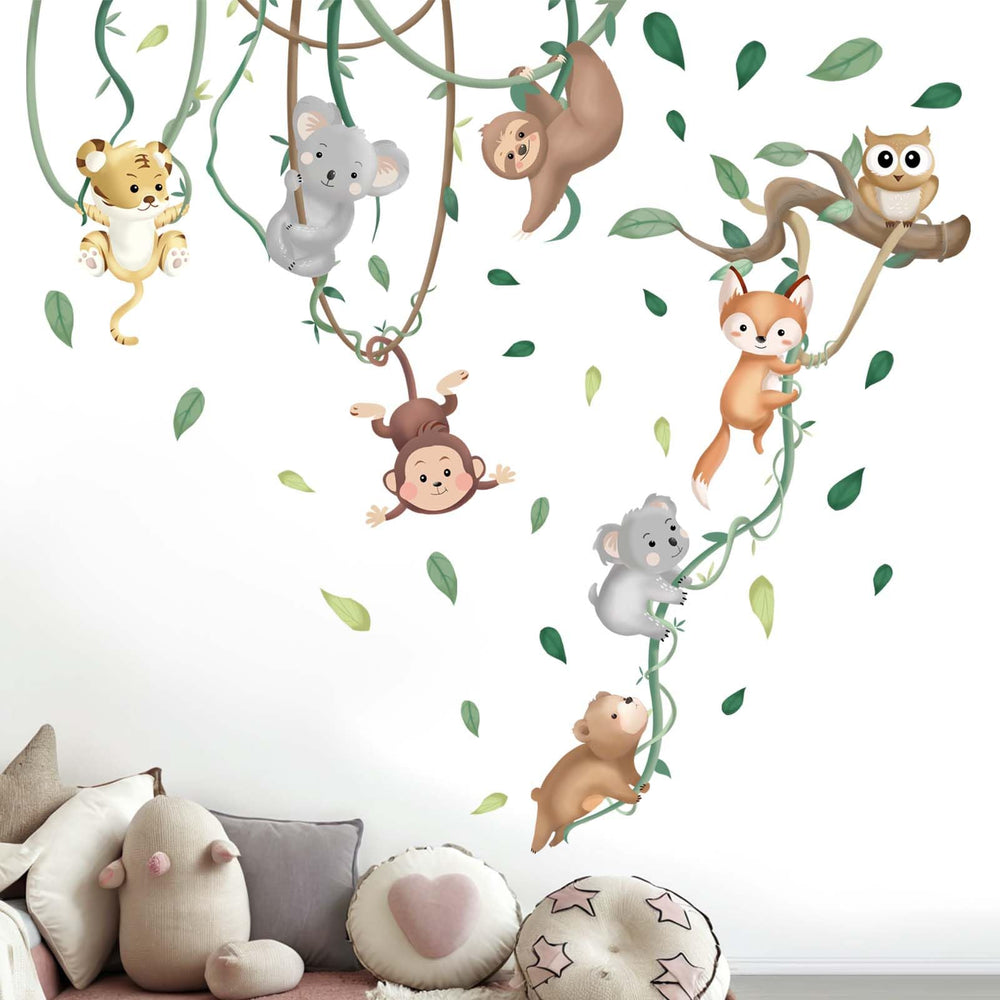 Amimagen baby animals wall stickers monkey and friends for playrooms, quick DIY decor.