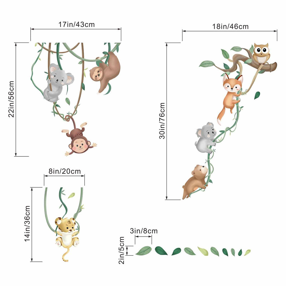 Amimagen baby animals wall stickers sloth on a tree, perfect for cozy reading corners.