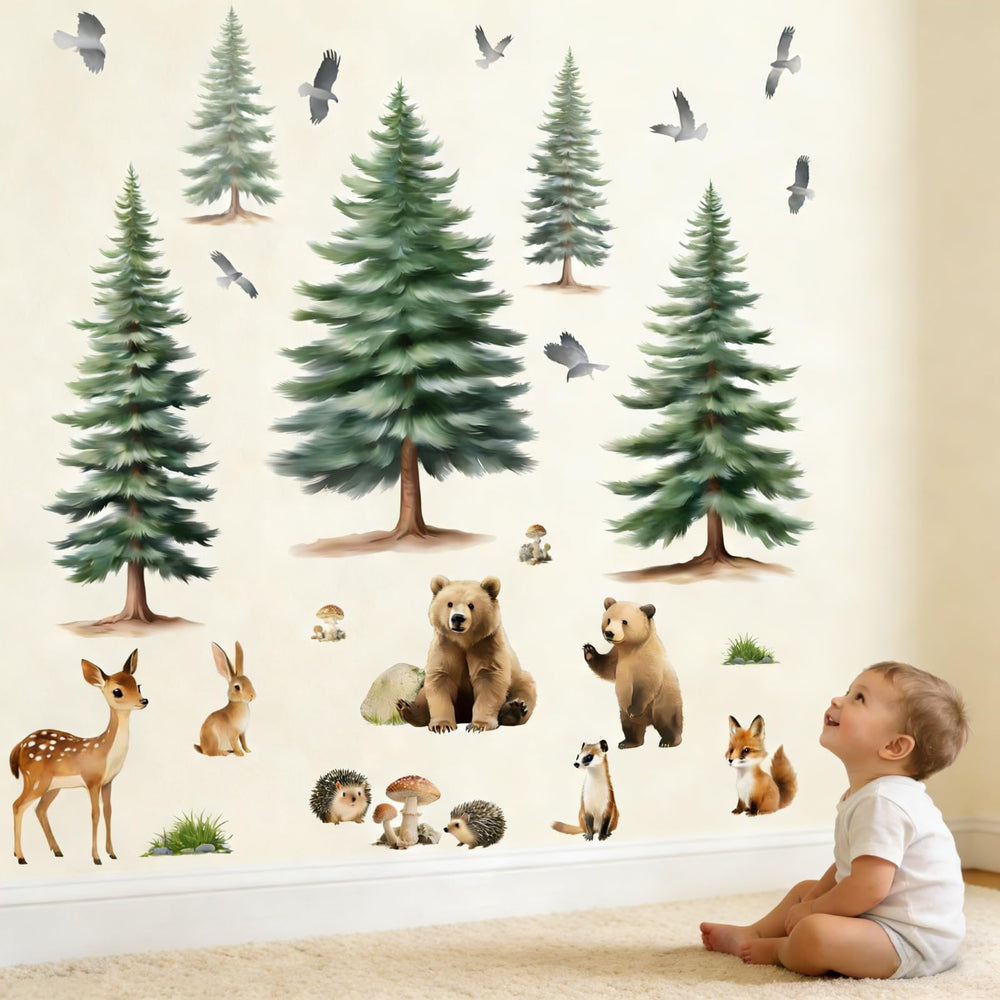 Amimagen baby room wall art with woodland animals for gentle color and charm.