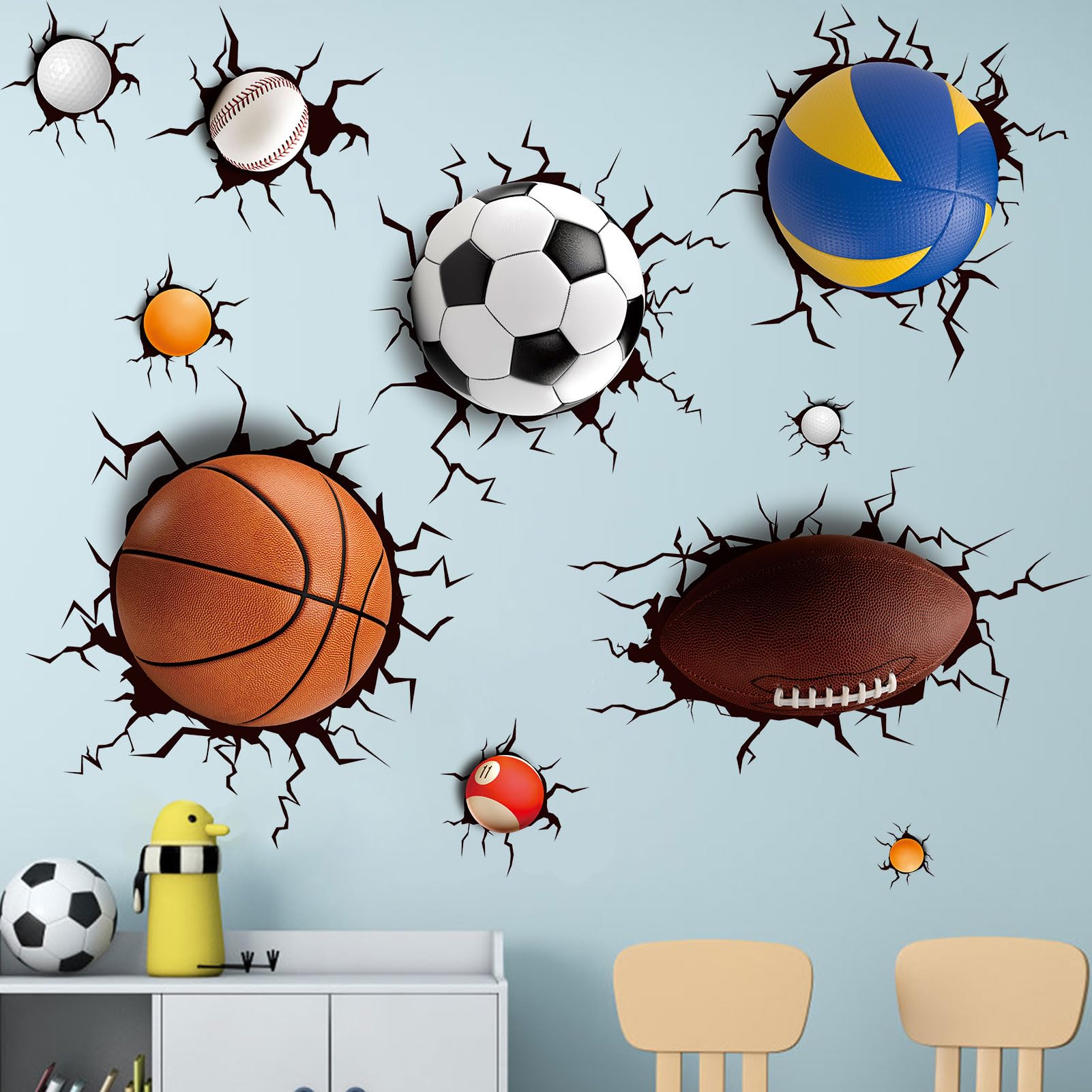 Amimagen basketball wall decal pack for a lively playroom with immersive sports imagery