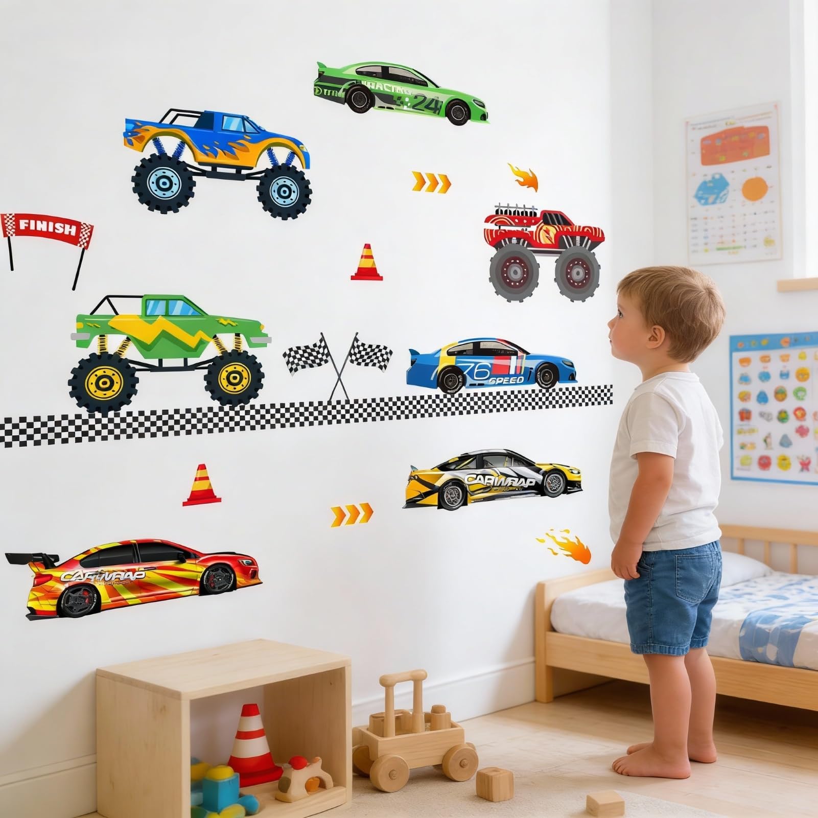 Amimagen car wall decals with racing cars theme transform the play space.