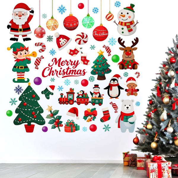 Amimagen Christmas Santa wall decal set on living room wall for festive charm.