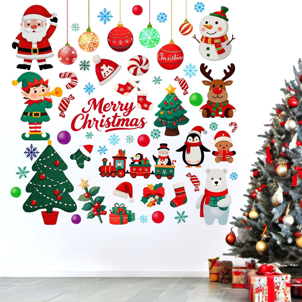 Amimagen Christmas Santa wall decal set on living room wall for festive charm.