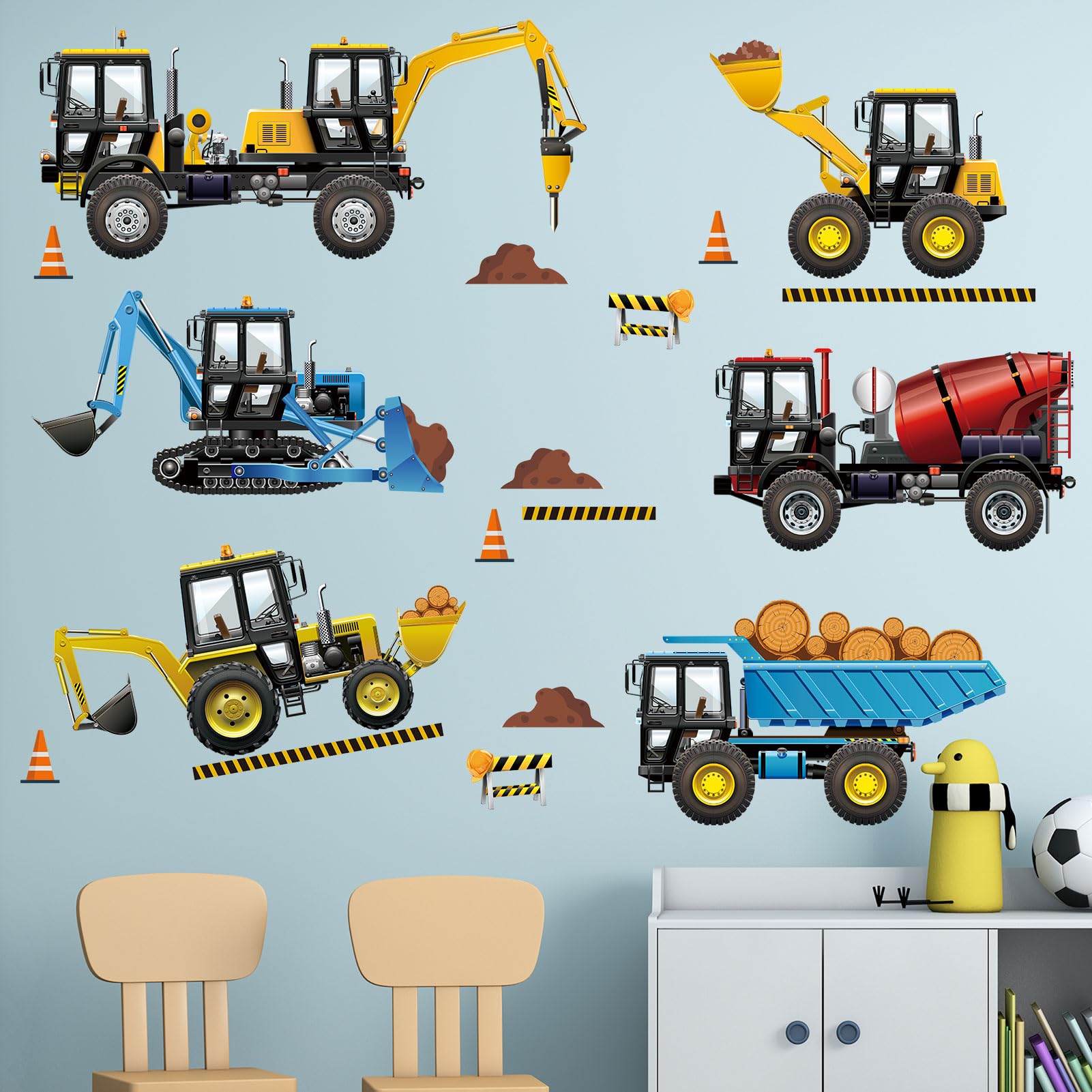 Amimagen construction trucks wall decal adds playful energy and is simple to apply.