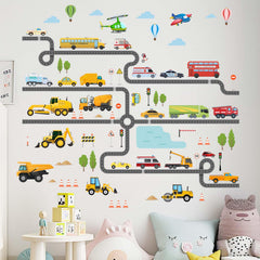 Amimagen construction vehicles wall stickers featuring trucks for playful room decor.