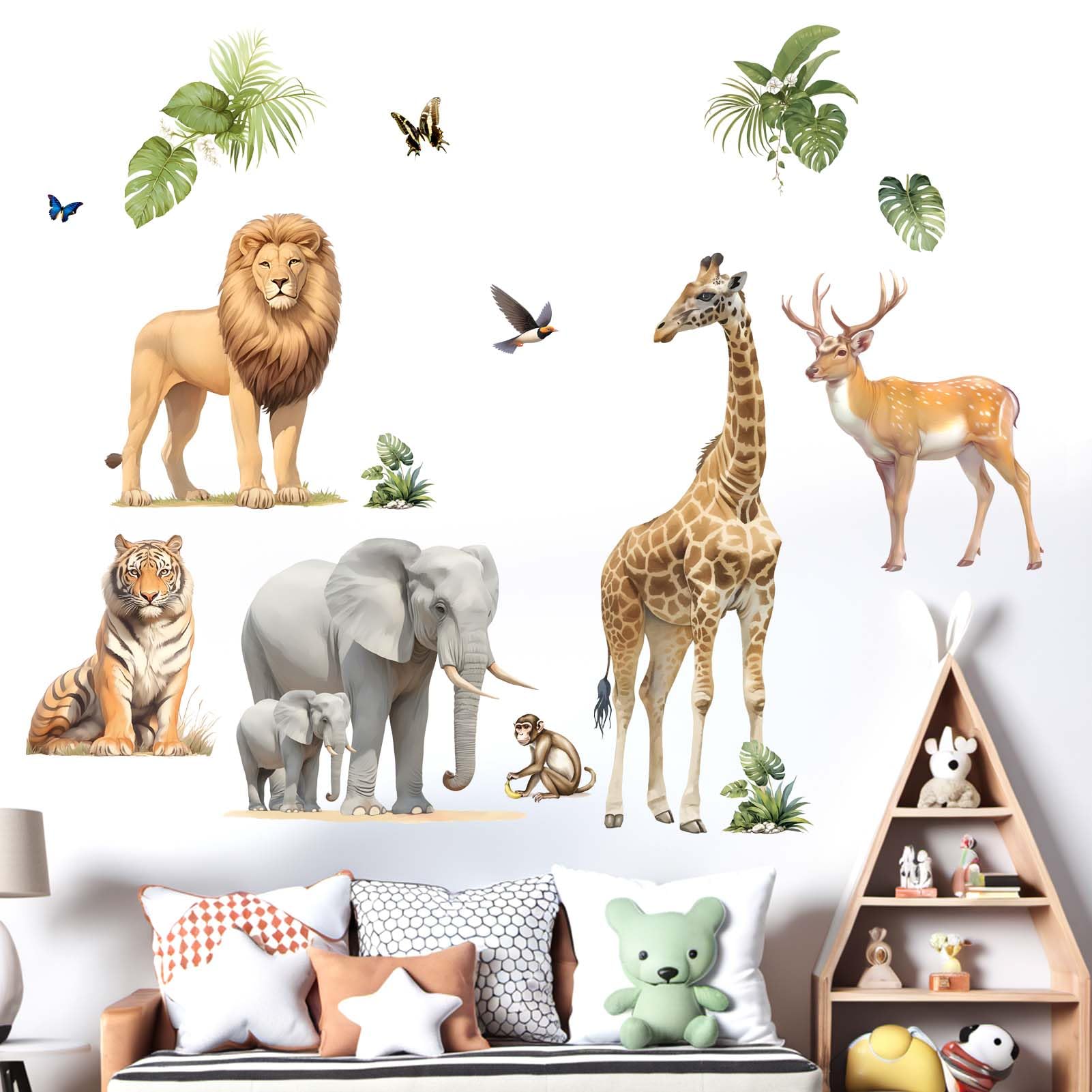 Amimagen forest animals elephant wall sticker for nursery; waterproof and durable.