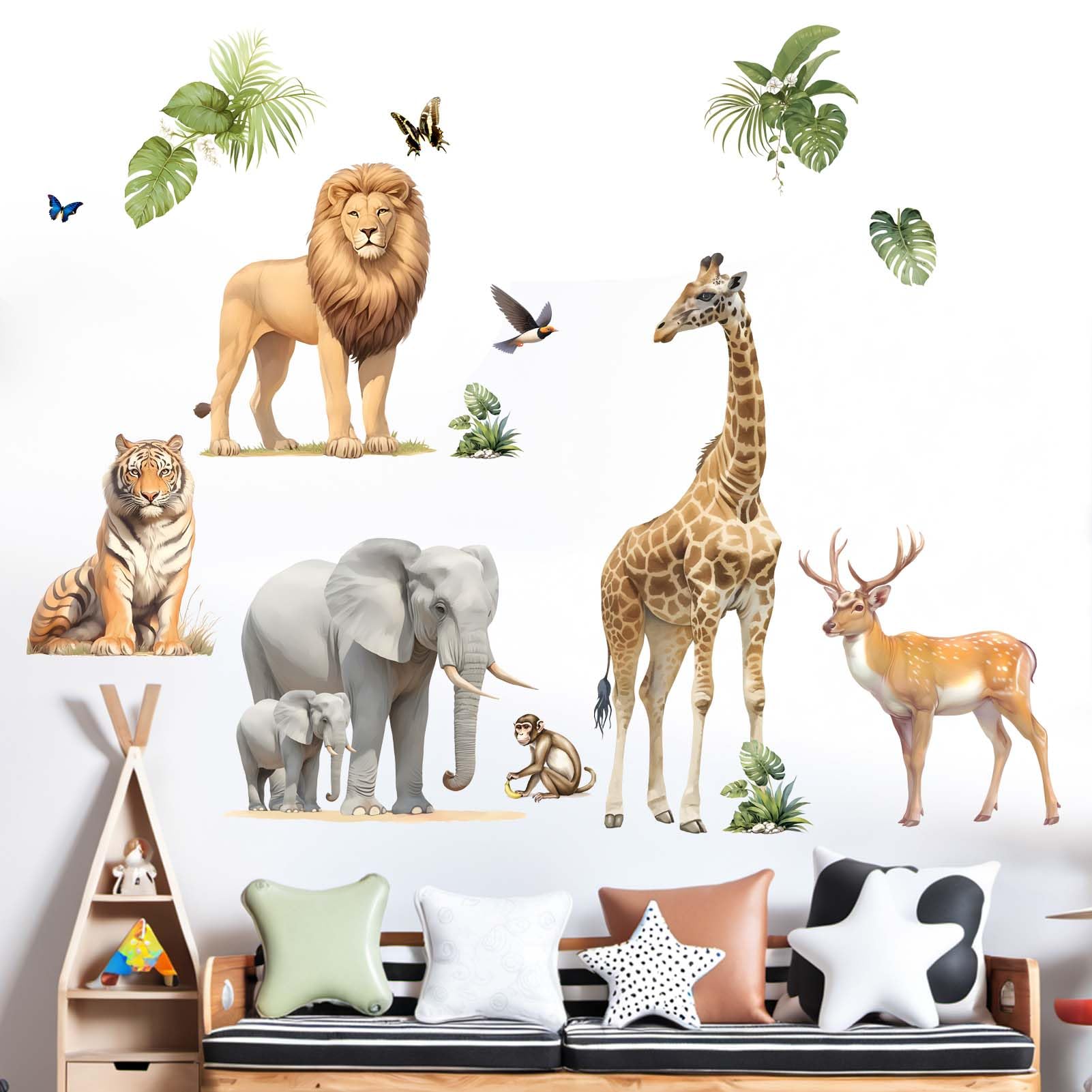 Amimagen forest animals giraffe wall sticker for playroom; vivid colors and safe PVC.