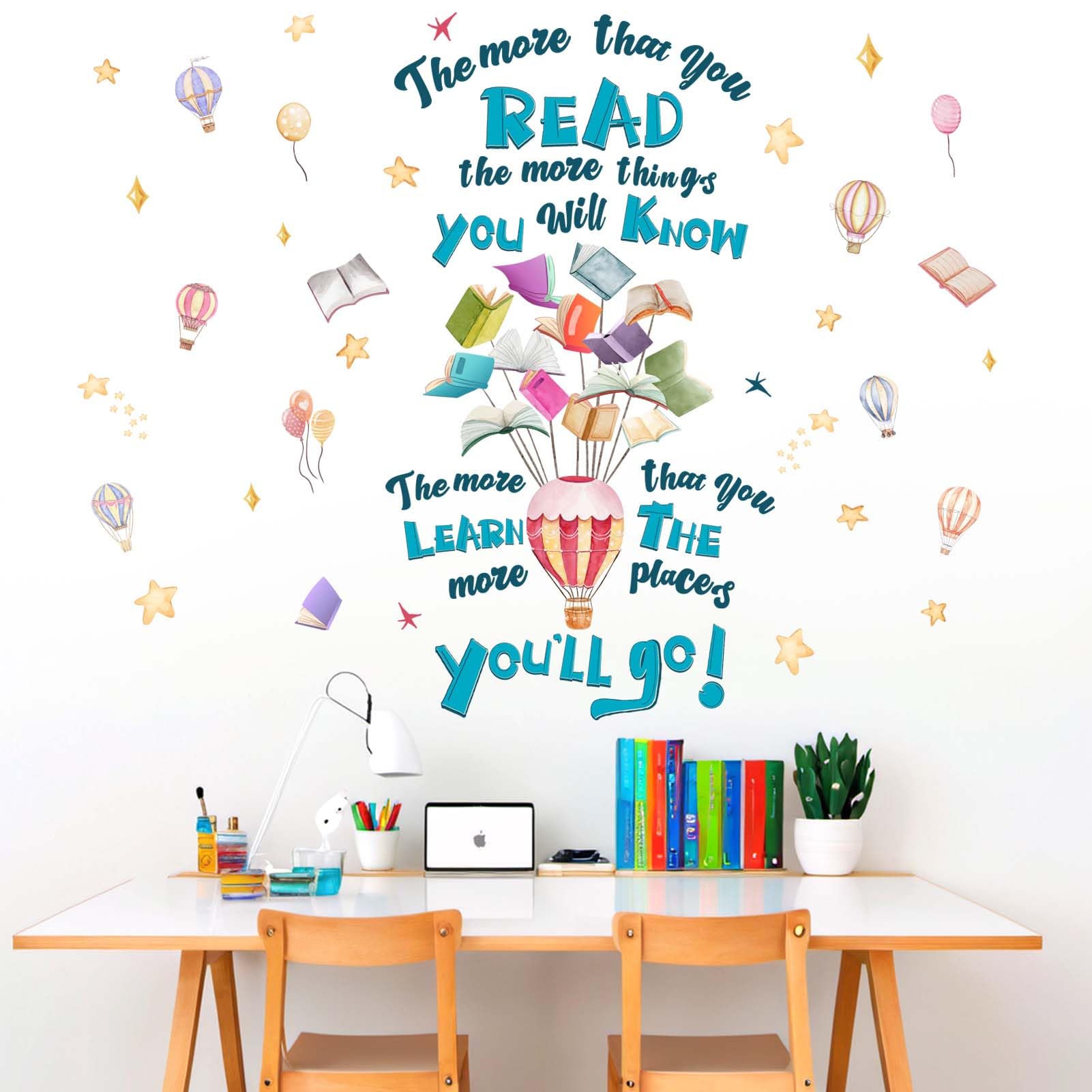 Amimagen inspirational quote wall decal for encouraging reading in study areas.
