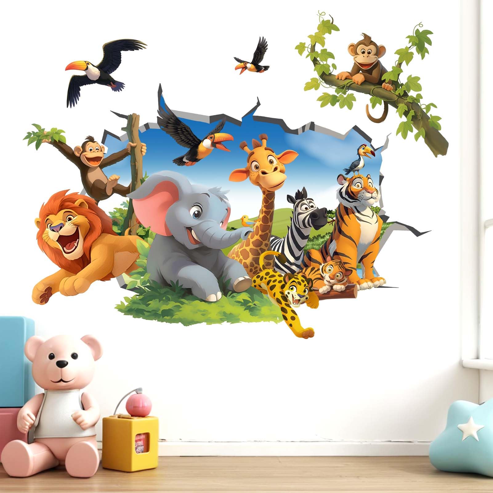 Amimagen Jungle Animals elephant wall decal creates engaging kids' room scene