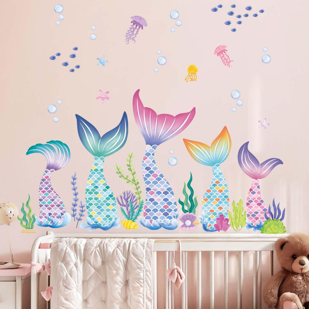 Amimagen mermaid tail wall sticker for baby room; easy to apply and remove without residue.