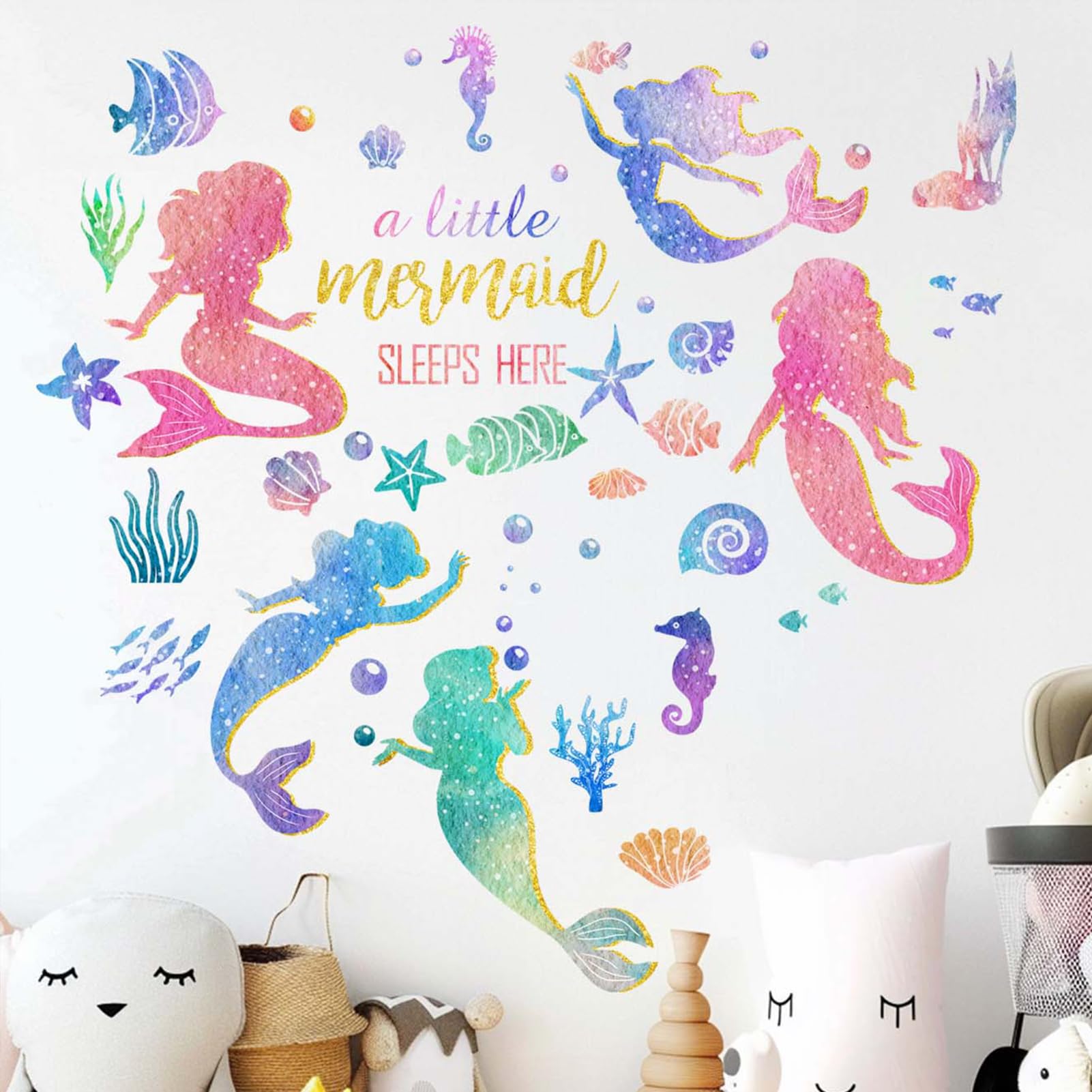 Amimagen mermaid wall decal set brightens a girl's nursery without mess