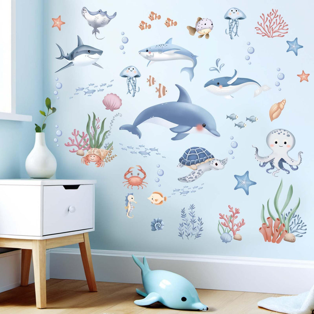Amimagen ocean sea fish wall decal brightens kids' rooms with playful sea life.