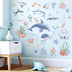 Amimagen ocean sea fish wall decal brightens kids' rooms with playful sea life.