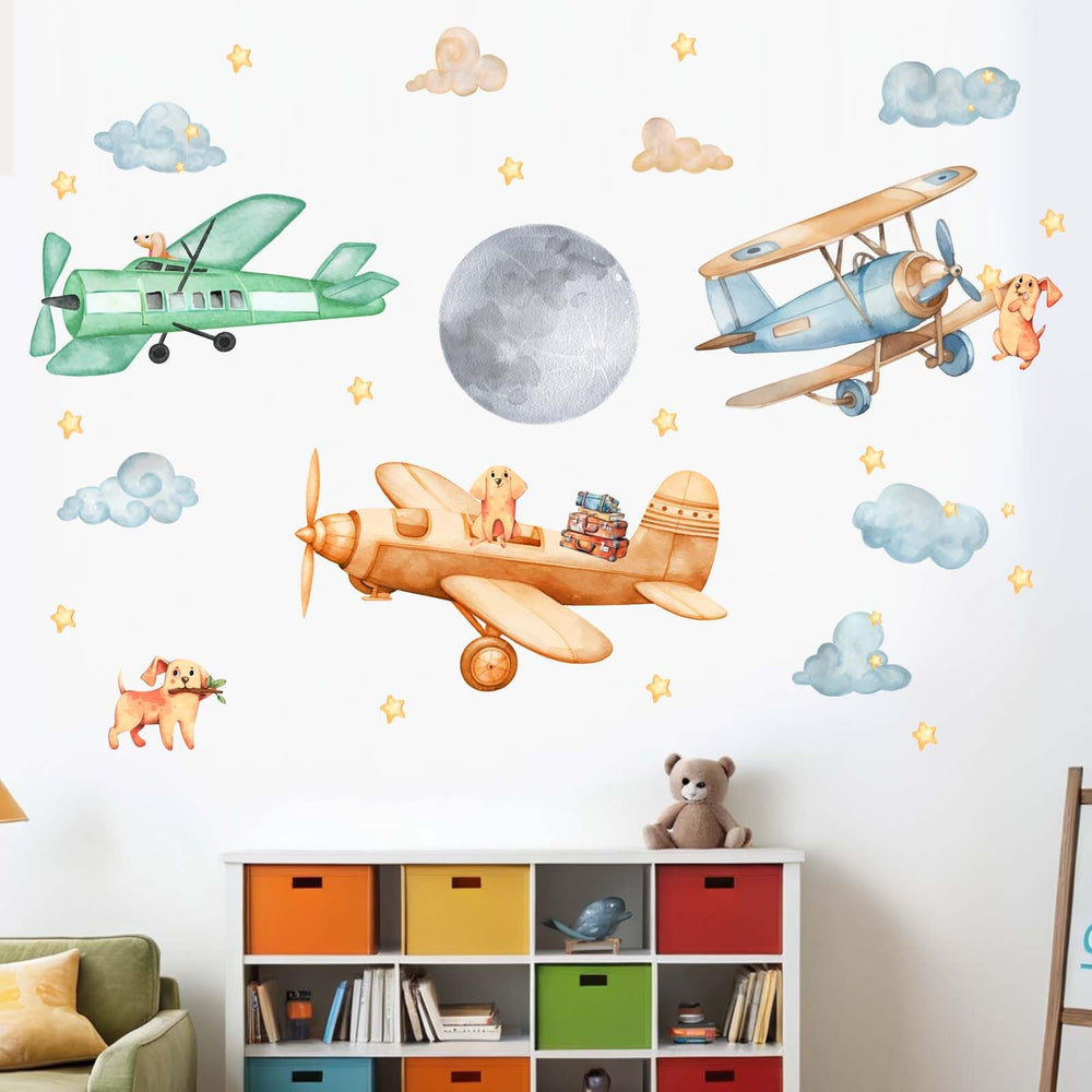 Amimagen puppy aircraft wall stickers add color to playrooms and stay durable.