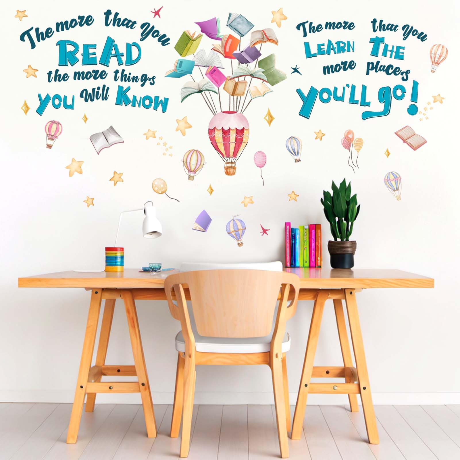 Amimagen reading wall sticker with balloon books for classroom decor and motivation.