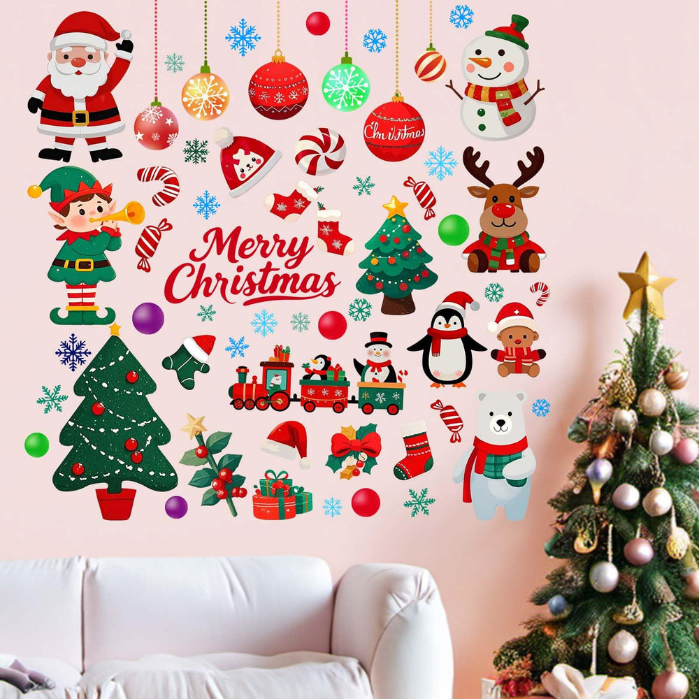 Amimagen Santa wall stickers brighten kids' bedroom window with playful holiday mood.