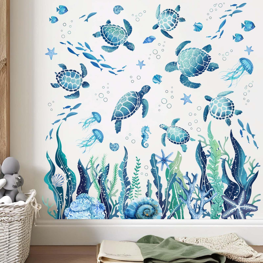 Amimagen seaweed grass wall decals add texture and a calming ocean vibe
