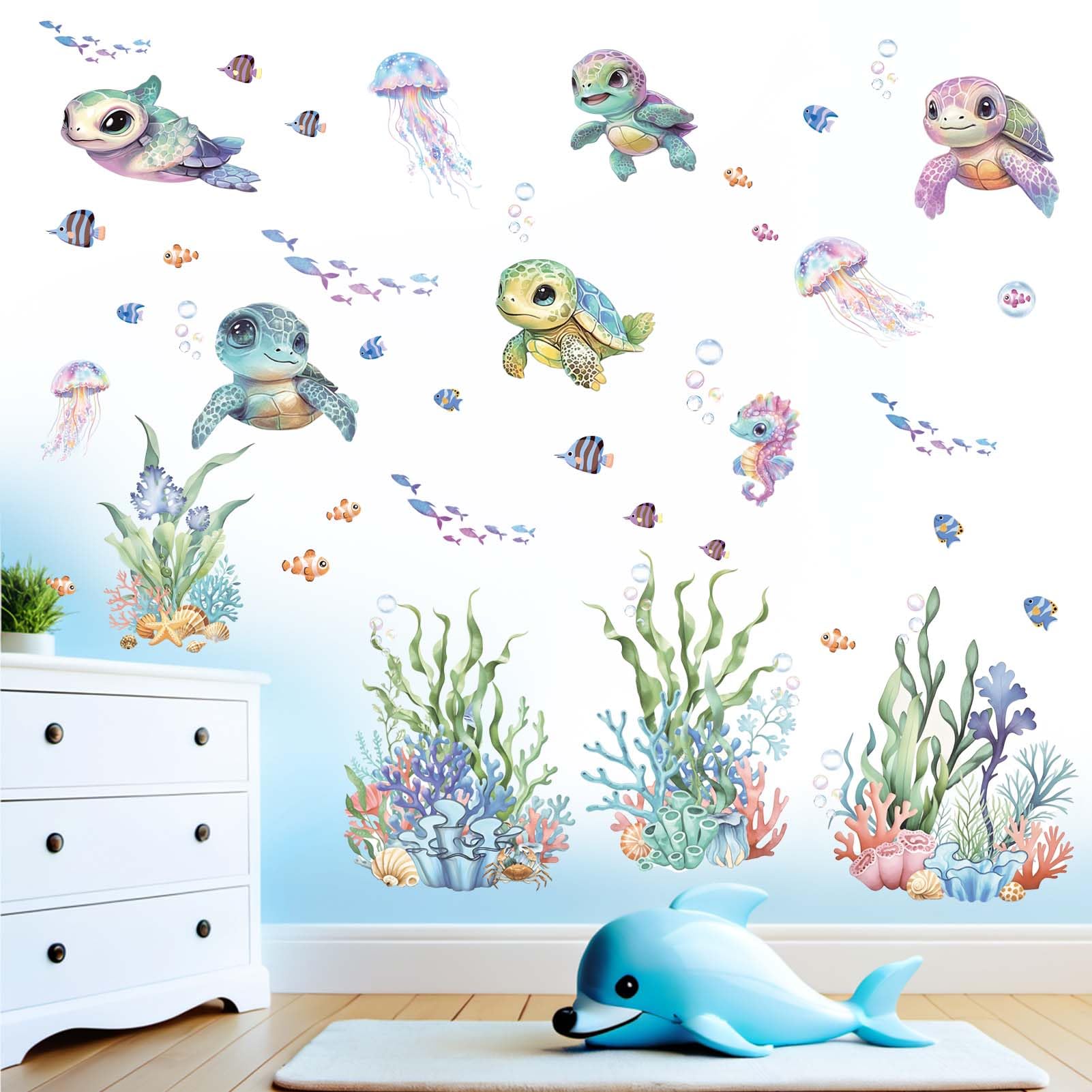 Amimagen tropical fish decals add color to walls and foster curiosity.