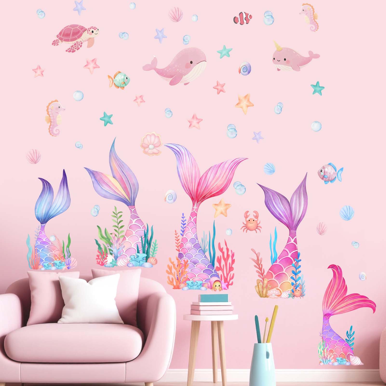 Amimagen Watercolor sea creatures wall decor for nurseries and rooms.