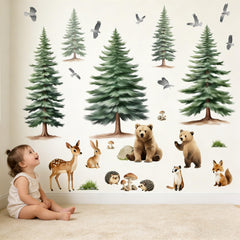 Amimagen woodland animal wall decals depict forest creatures for soothing nursery decor.