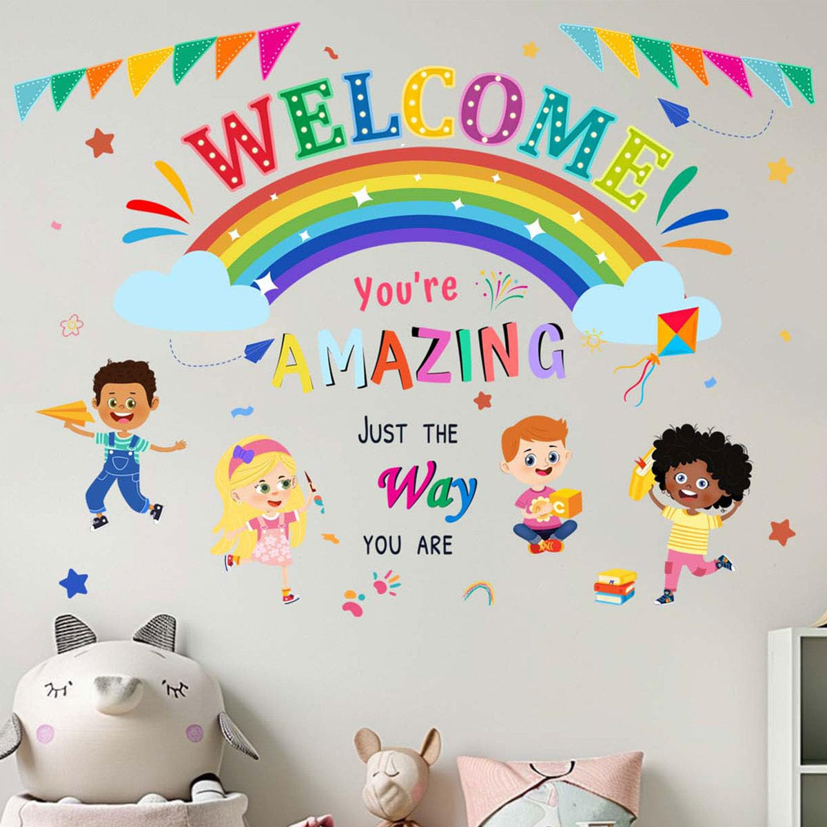 Amimagen You Are Amazing wall stickers for reading corner with rainbow colors and uplifting quotes