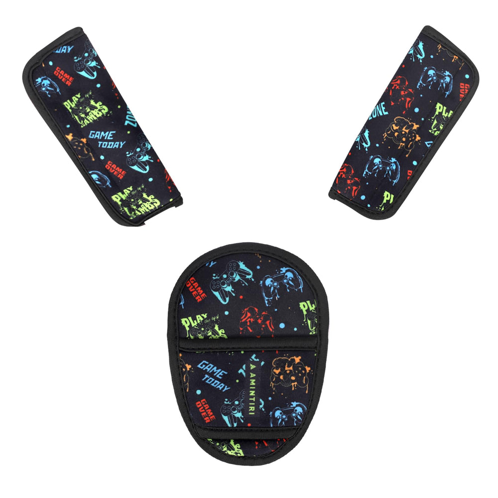 Amintiri plush shoulder pad on car seat strap for gentle comfort