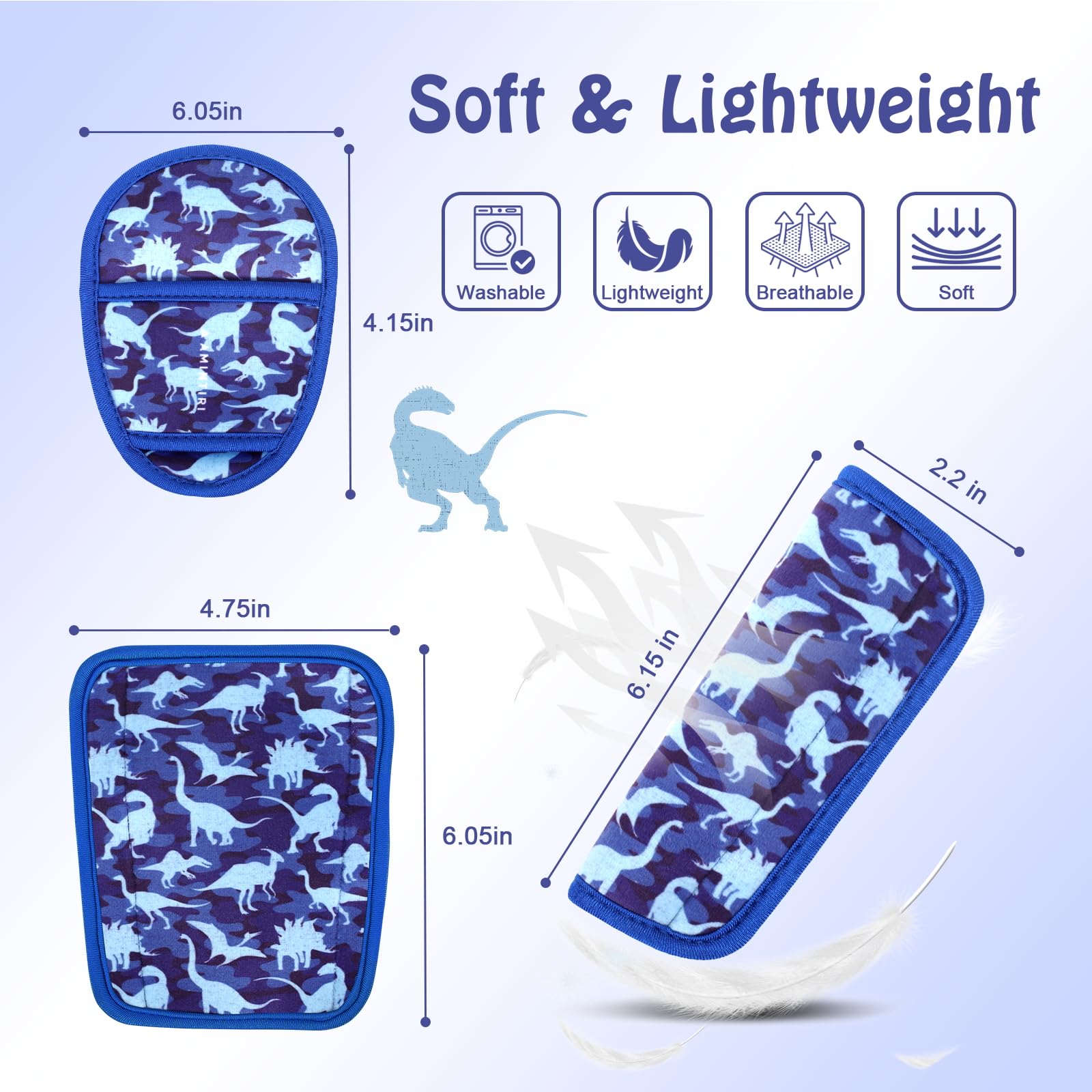 Amintiri Navy Dinosaur compatibility image shows fit on strollers and car seats