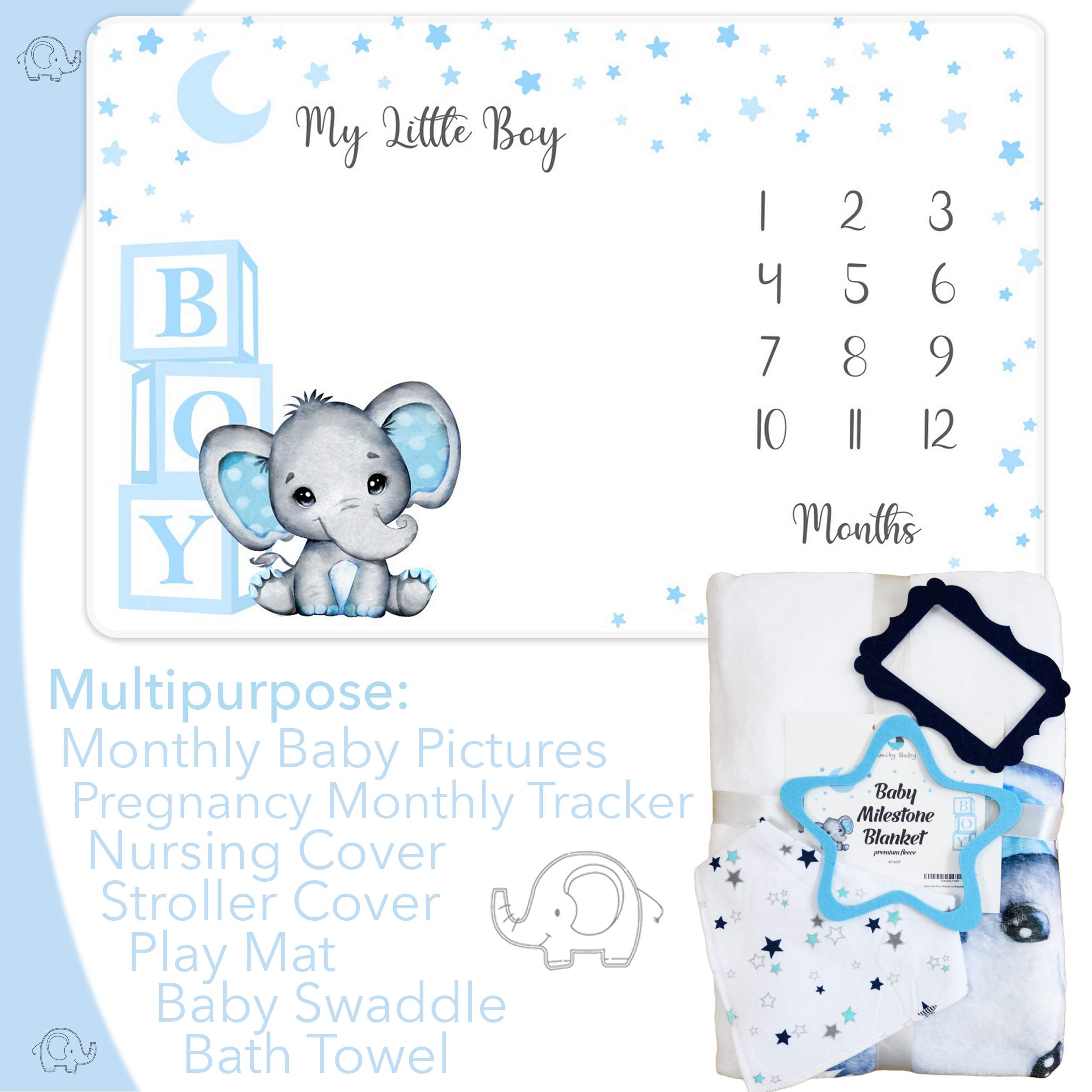 Amity Baby elephant motif blanket closeup shows plush texture