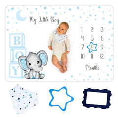 Amity Baby monthly milestone blanket elephant flatlay for cherished growth photos