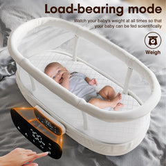 AMKE bassinet demonstrating five rocking motions to soothe newborns