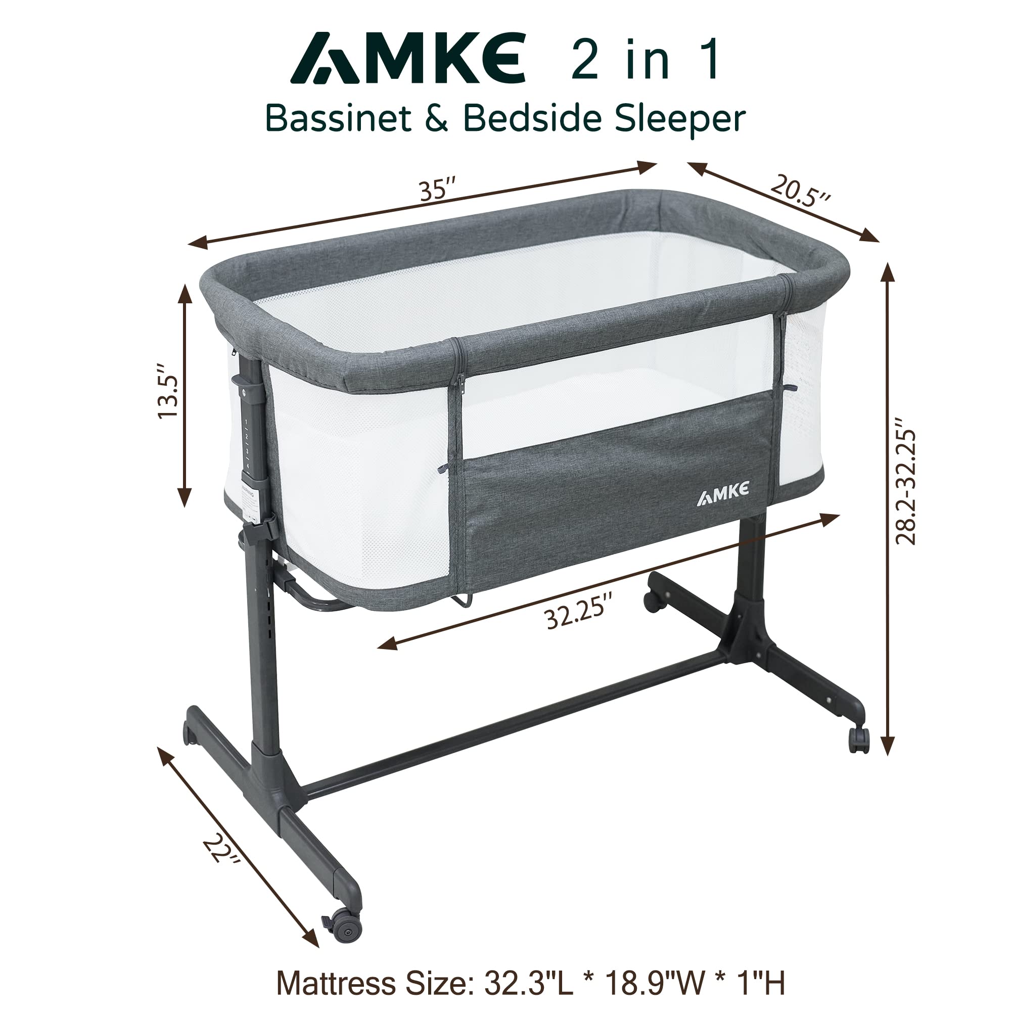AMKE newborn crib with drop side suitable up to twenty pounds.