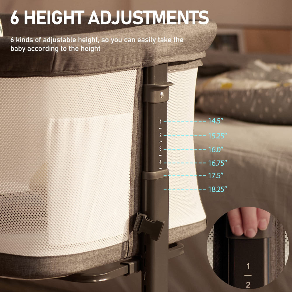 AMKE baby bassinet bedside sleeper drop-down side open for bonding.