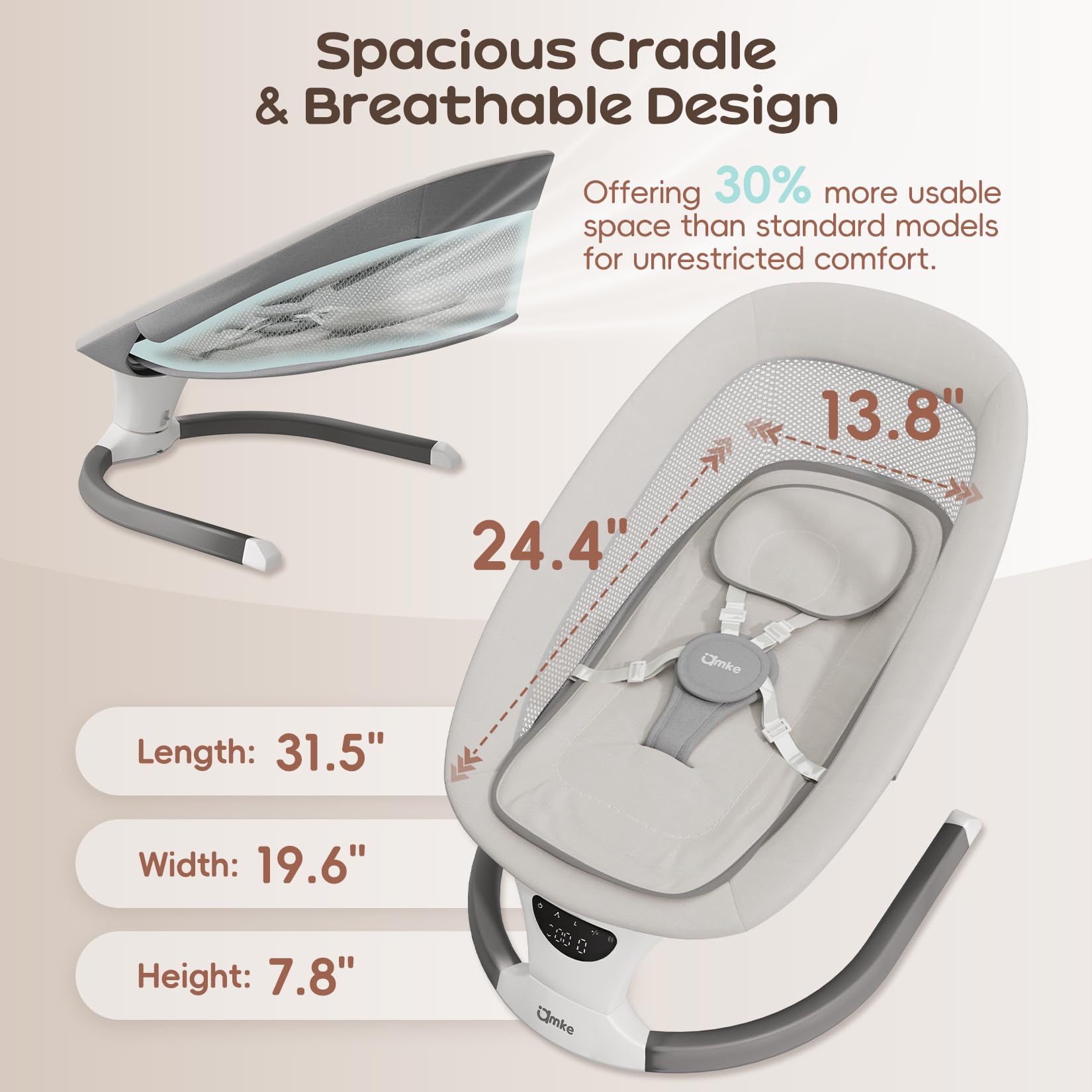 AMKE infant rocker offers five swing angles for customizable motion.