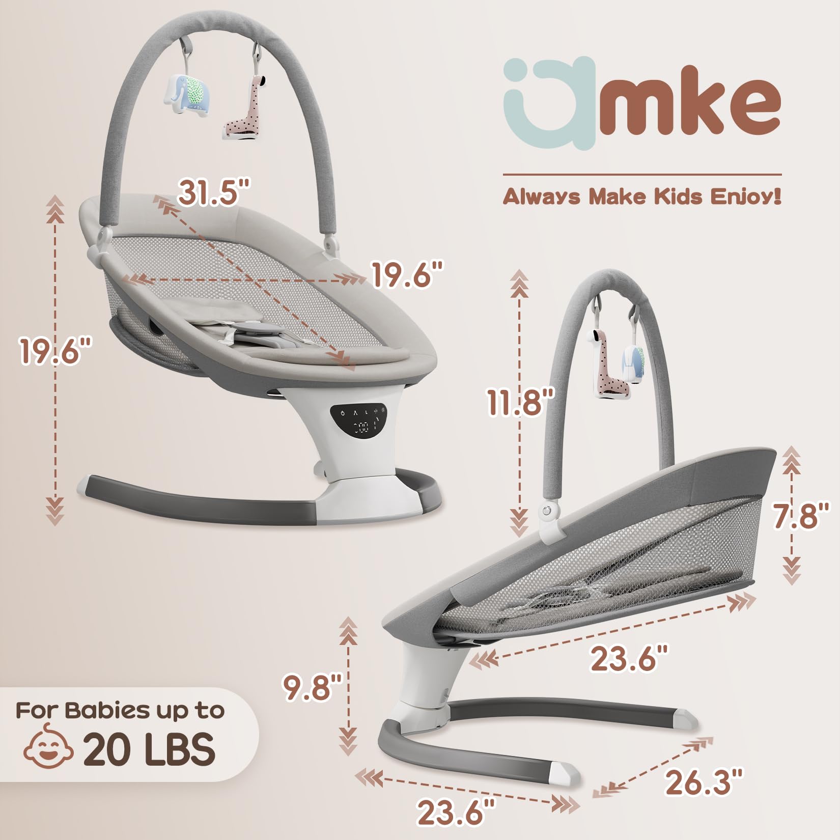 AMKE remote and touchscreen control for effortless adjustments.