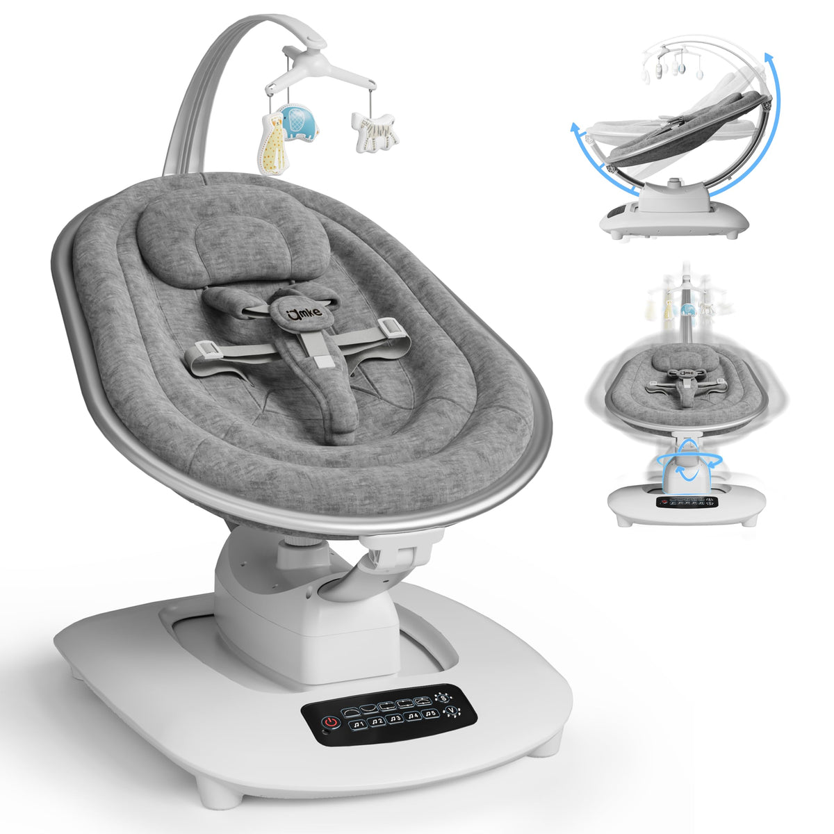 AMKE Luxury Electric Baby Swing with multi-motion options to calm fussiness