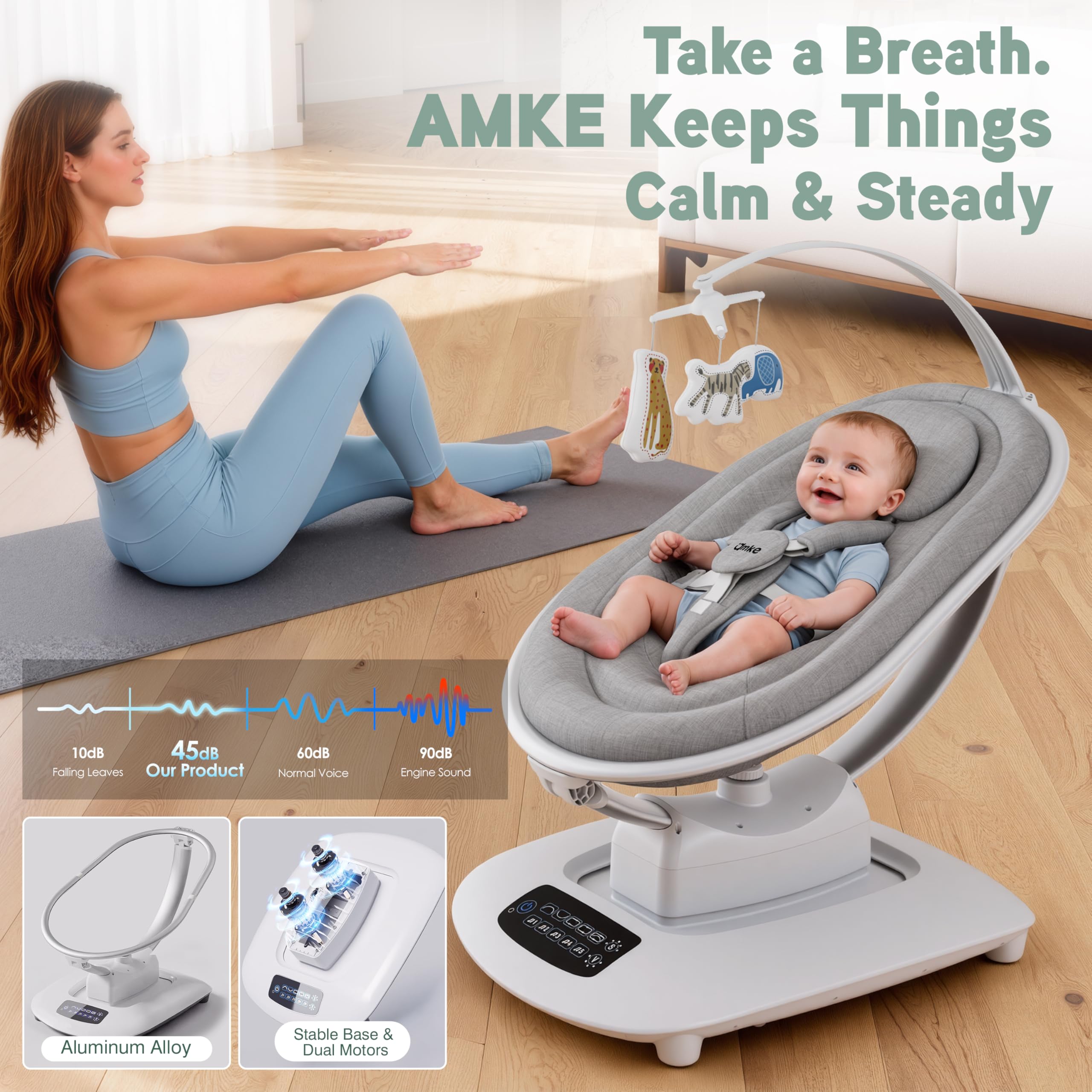 AMKE touch panel control for easy soothing mode adjustments