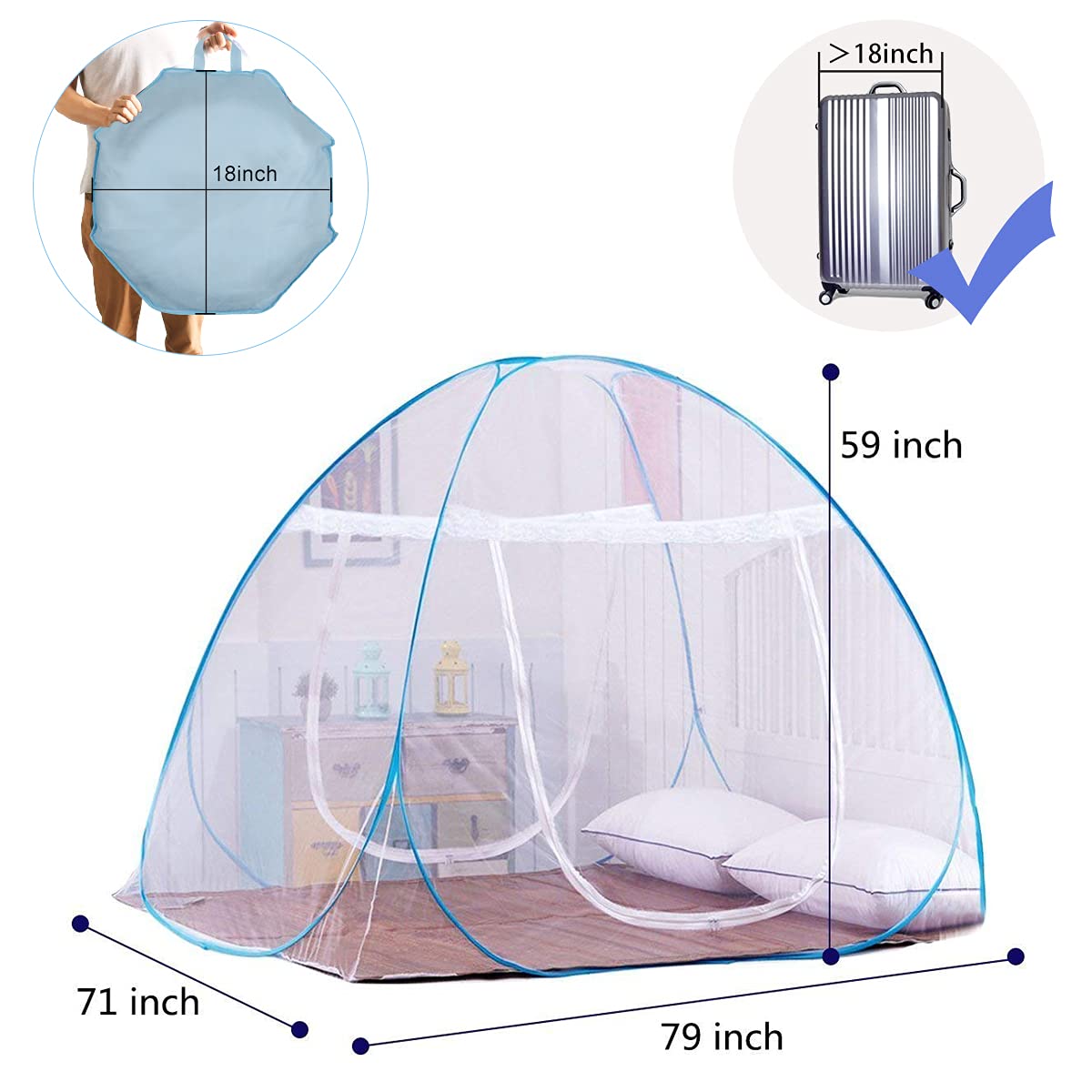 AMMER bed net tent interior view shows breathable mesh and spacious sleeping area