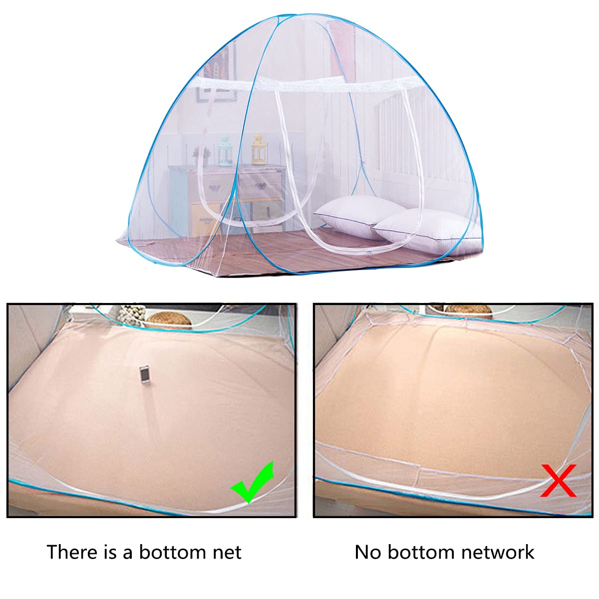 AMMER bottom-netted design ensures full enclosure against biting insects indoors or outdoors