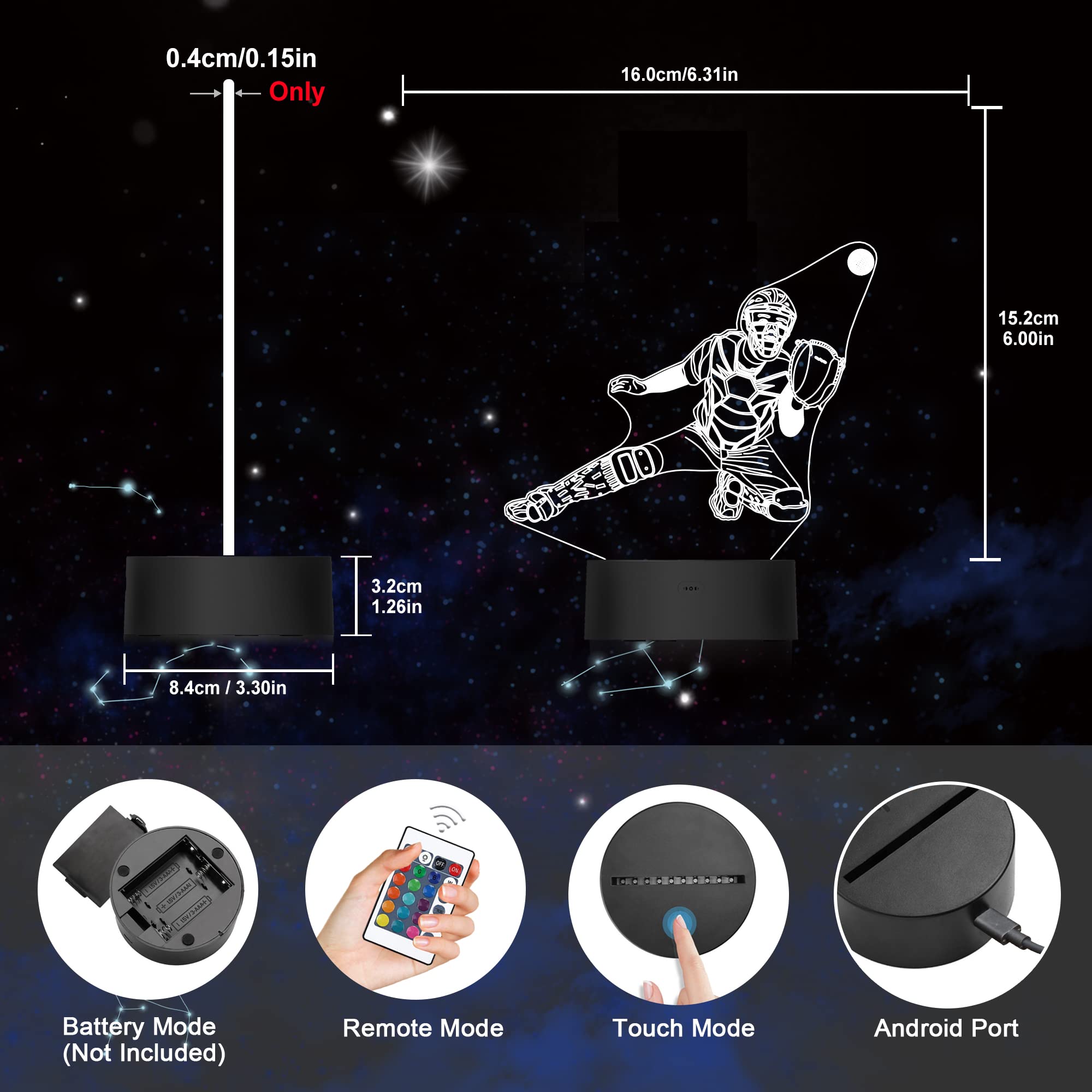Ammonite baseball catcher night light uses safe acrylic with etched design