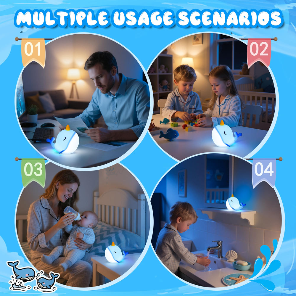 Ammonite Blue Narwhal night light battery indicator and long life
