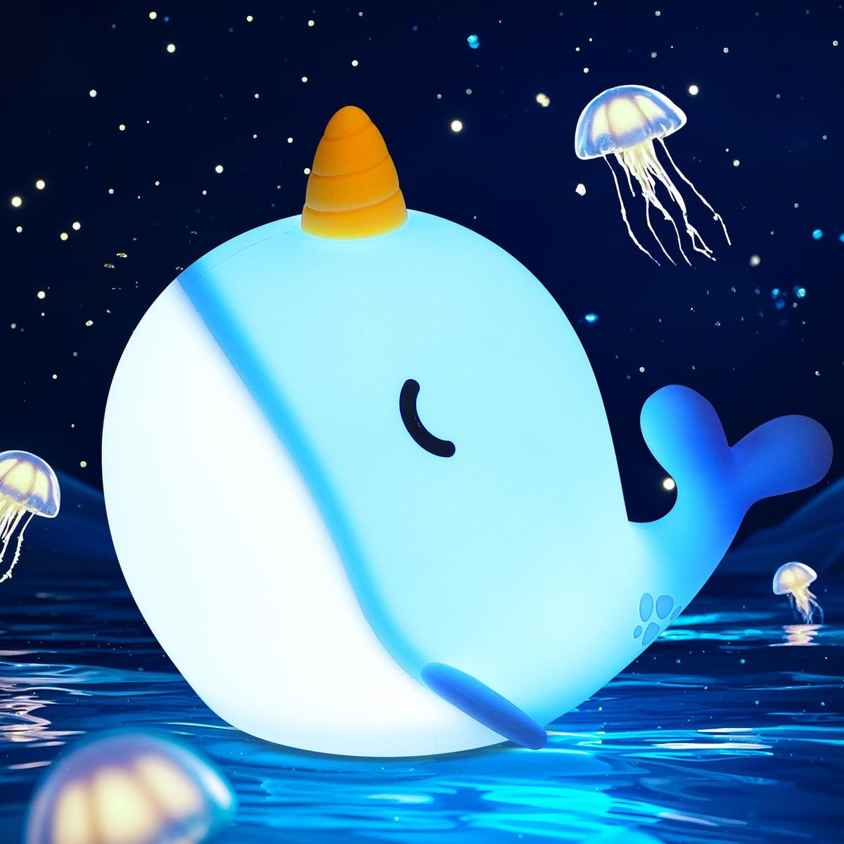 Ammonite Blue Narwhal night light brightens the nursery with a gentle glow
