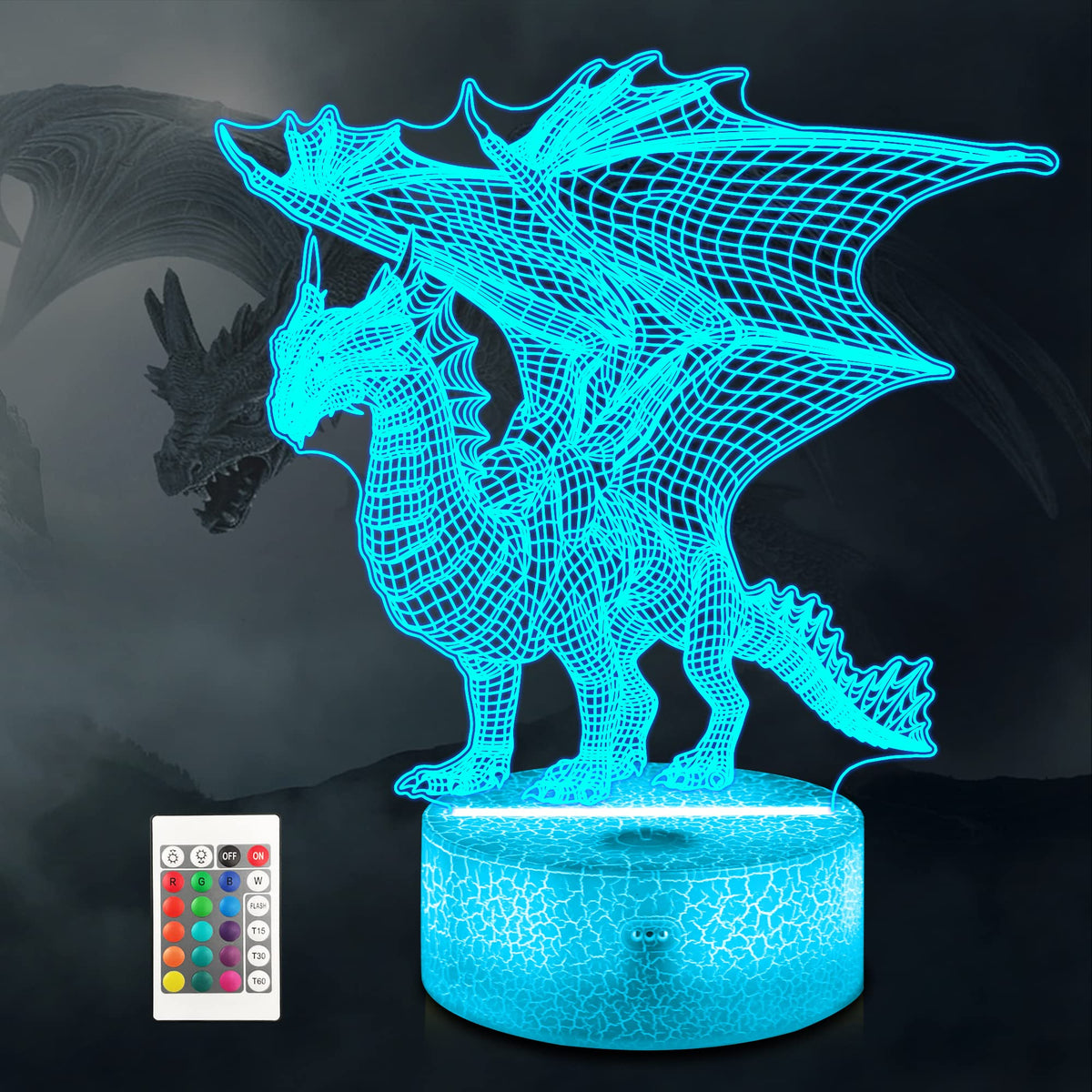 Ammonite Dragon Lamp 3D night light with soft glow for bedtime.