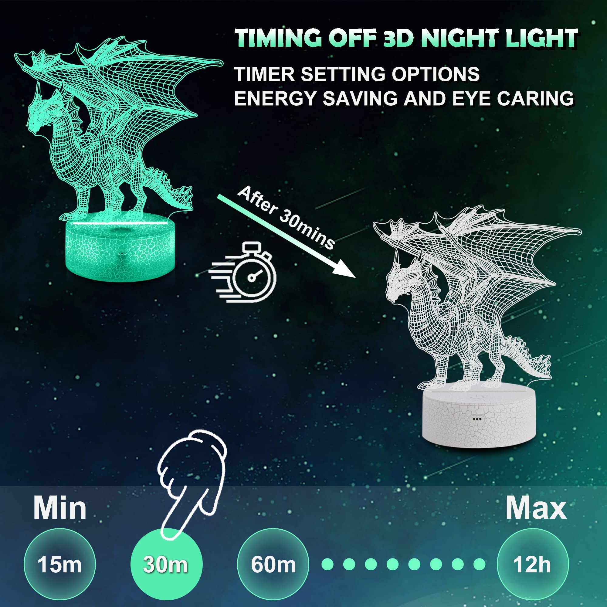 Ammonite dragon lamp remote and touch controls for easy use.