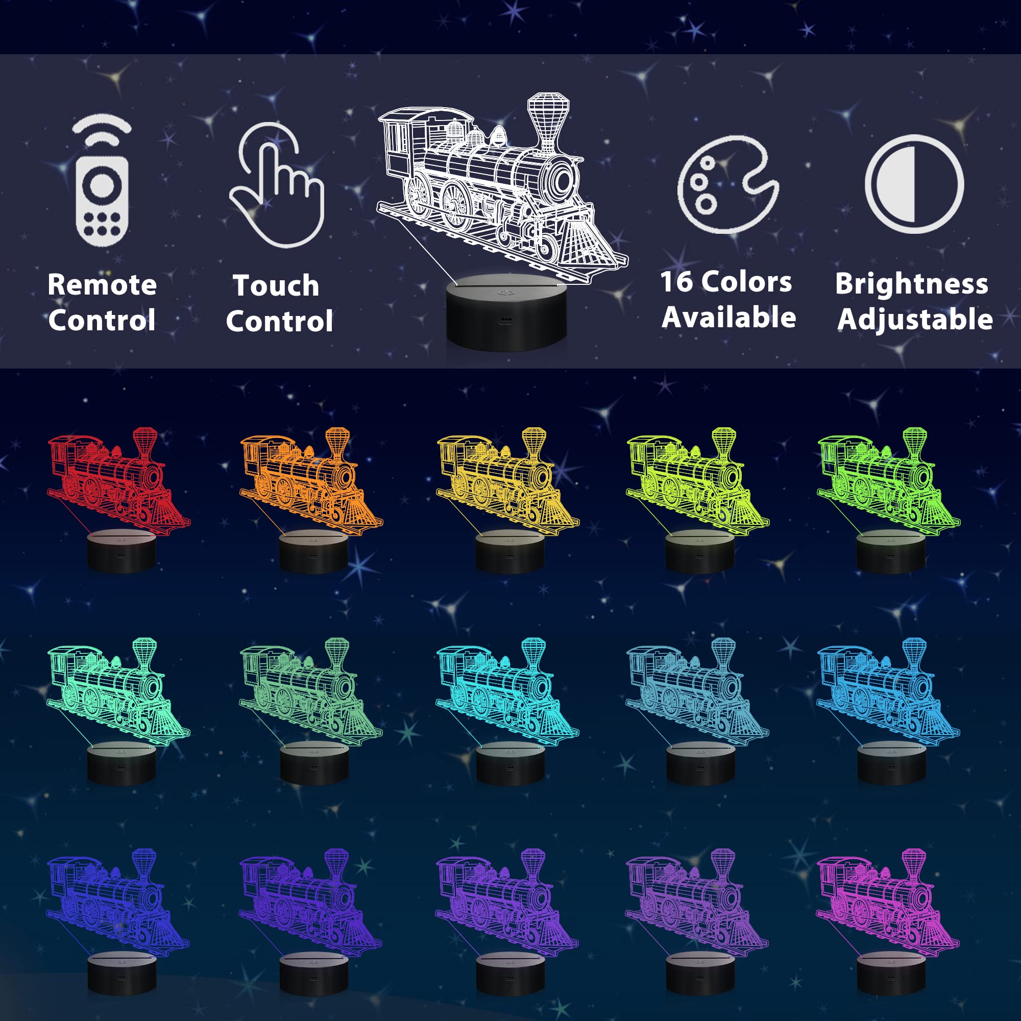 Ammonite Train Night Light color cycle mode for dynamic bedtime mood