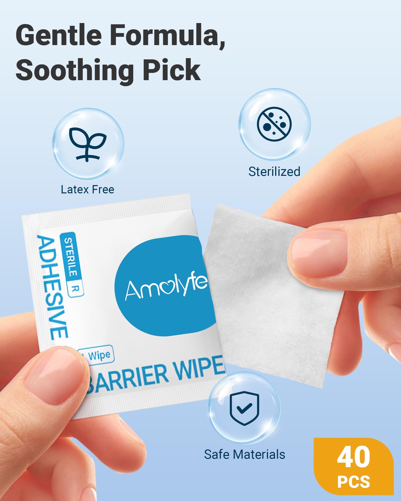 Amolyfe Skin Barrier Wipes packaging close-up highlights travel-ready design.