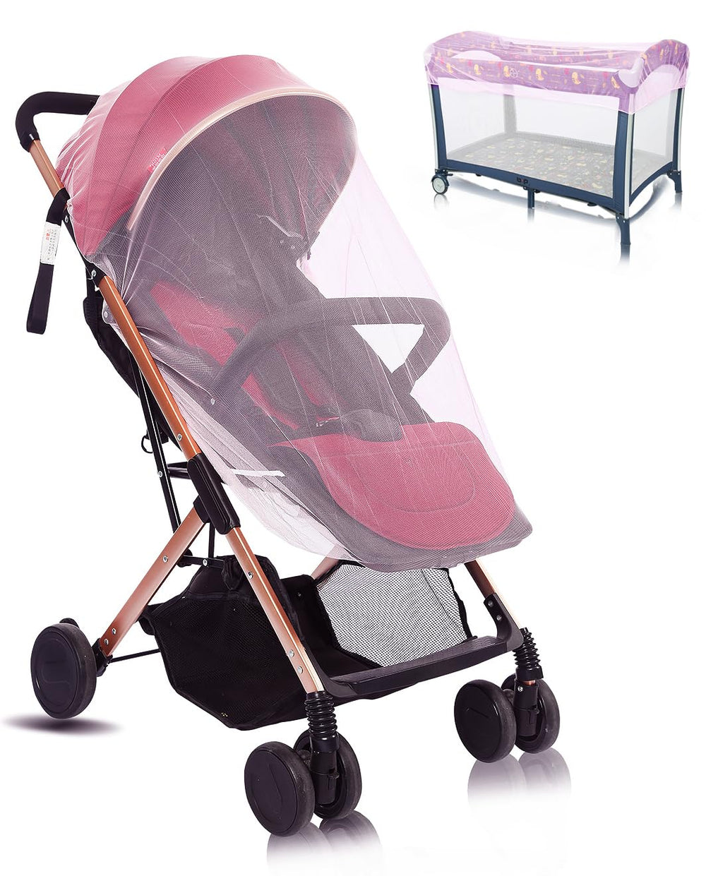 AMORBASE Stroller Mosquito Net 2-Pack folded for travel and protection