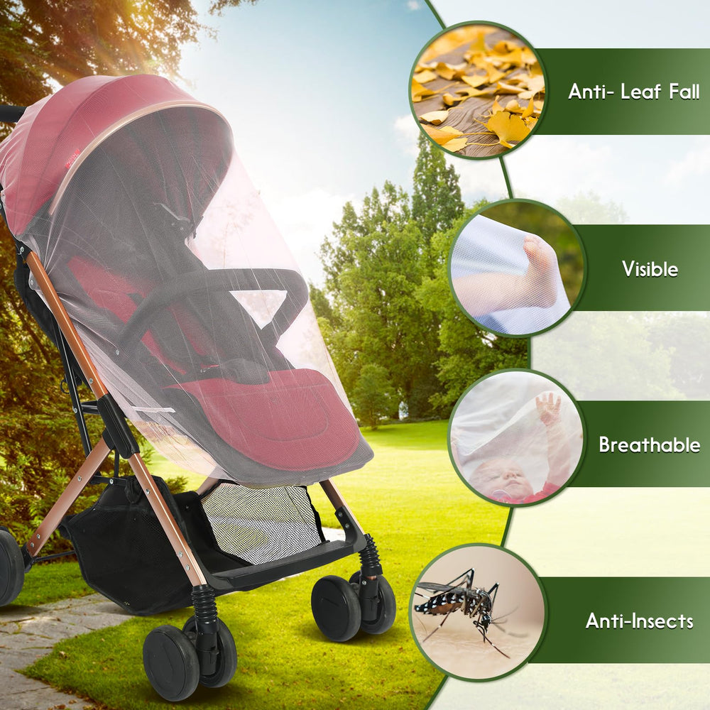 AMORBASE Stroller Mosquito Net 2-Pack attached on stroller for bug protection