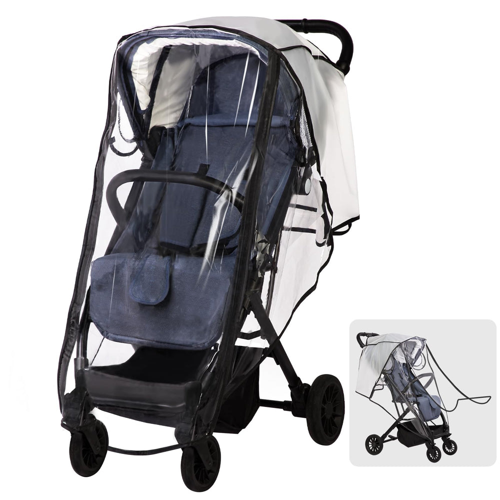 AMORBASE universal stroller rain cover with clear visibility protects baby from rain outdoors.