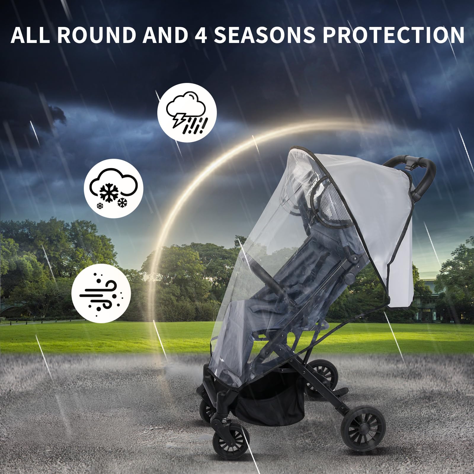 Amorbase universal stroller rain cover easy velcro attachment for quick setup.