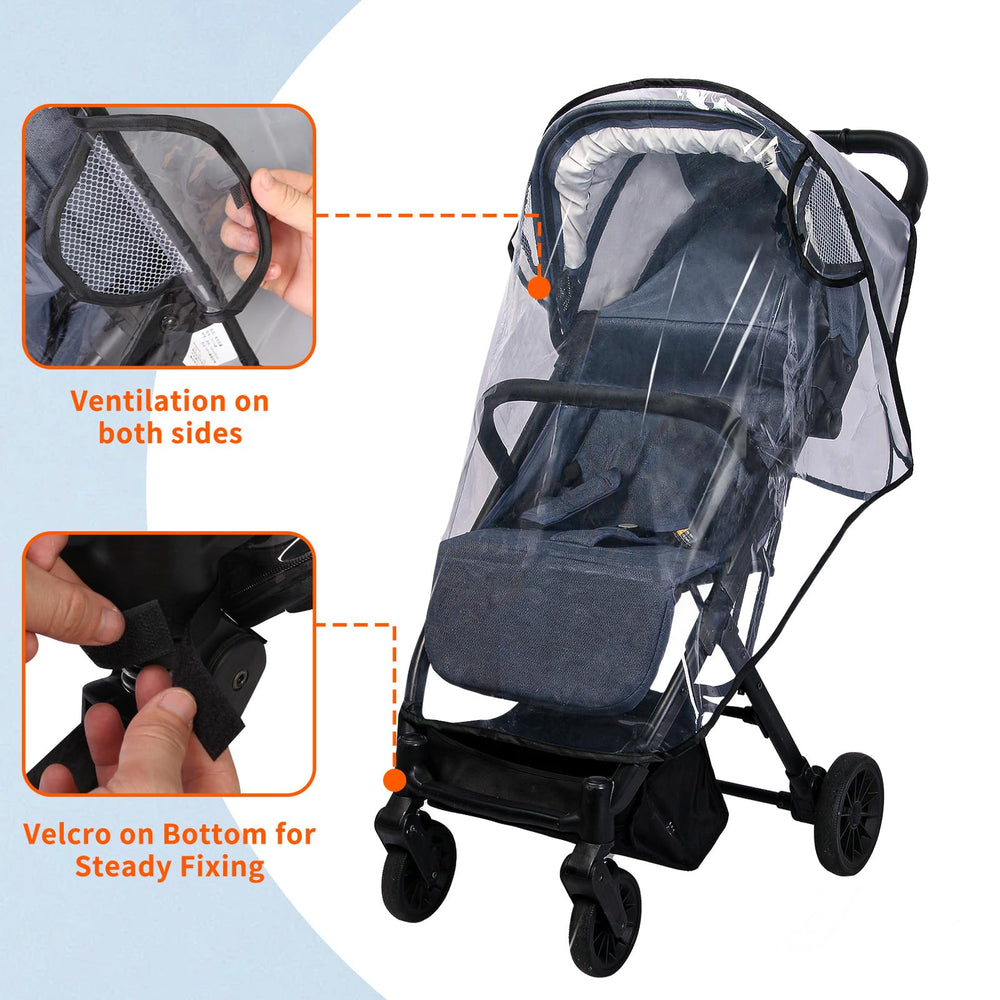 Amorbase universal stroller rain cover side ventilation ensures airflow while shielding from rain.